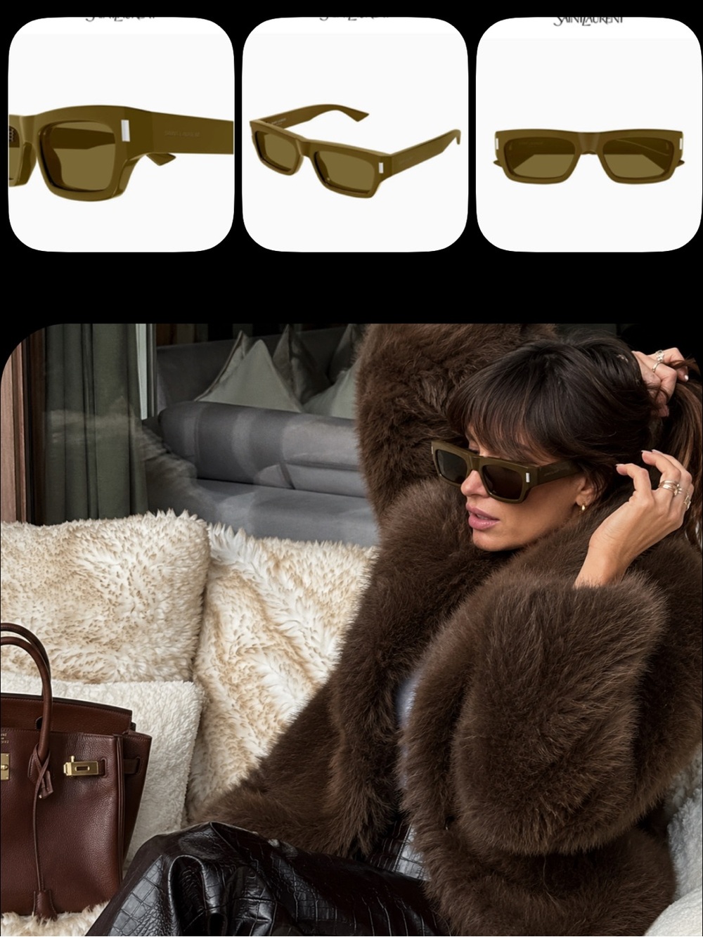 Saint Laurent 54mm Brown Rectangular Sunglasses